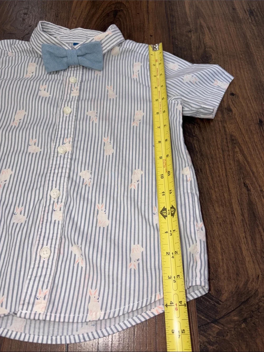 Old Navy Light Blue Striped Button-Down with Bunny Print and Bow Tie
